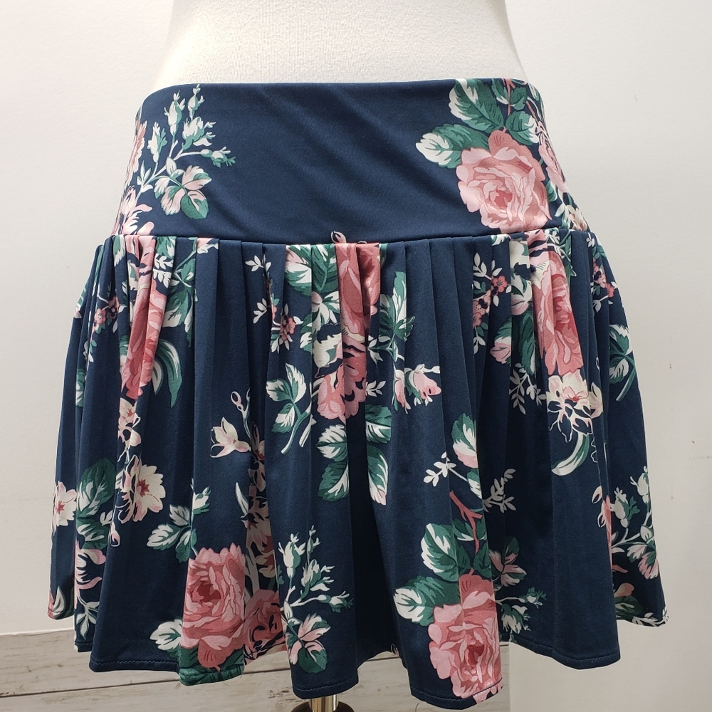 Laura Ashley Floral Navy Skort Skirt Size XL Pickleball Preppy Cottage Boho